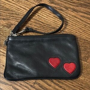 Wilson’s leather Black Leather Wristlet with Red Heart Accents